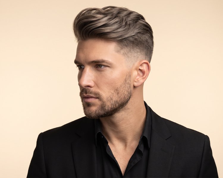 Man with styled textured hair and a neatly groomed beard